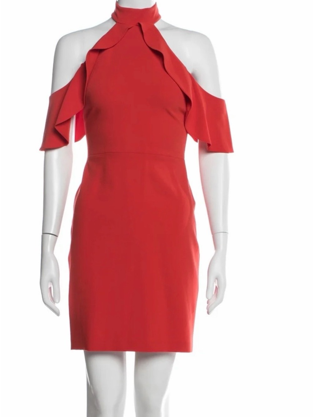 Alice + Olivia Red One-Shoulder Ruffle Halter Dress
